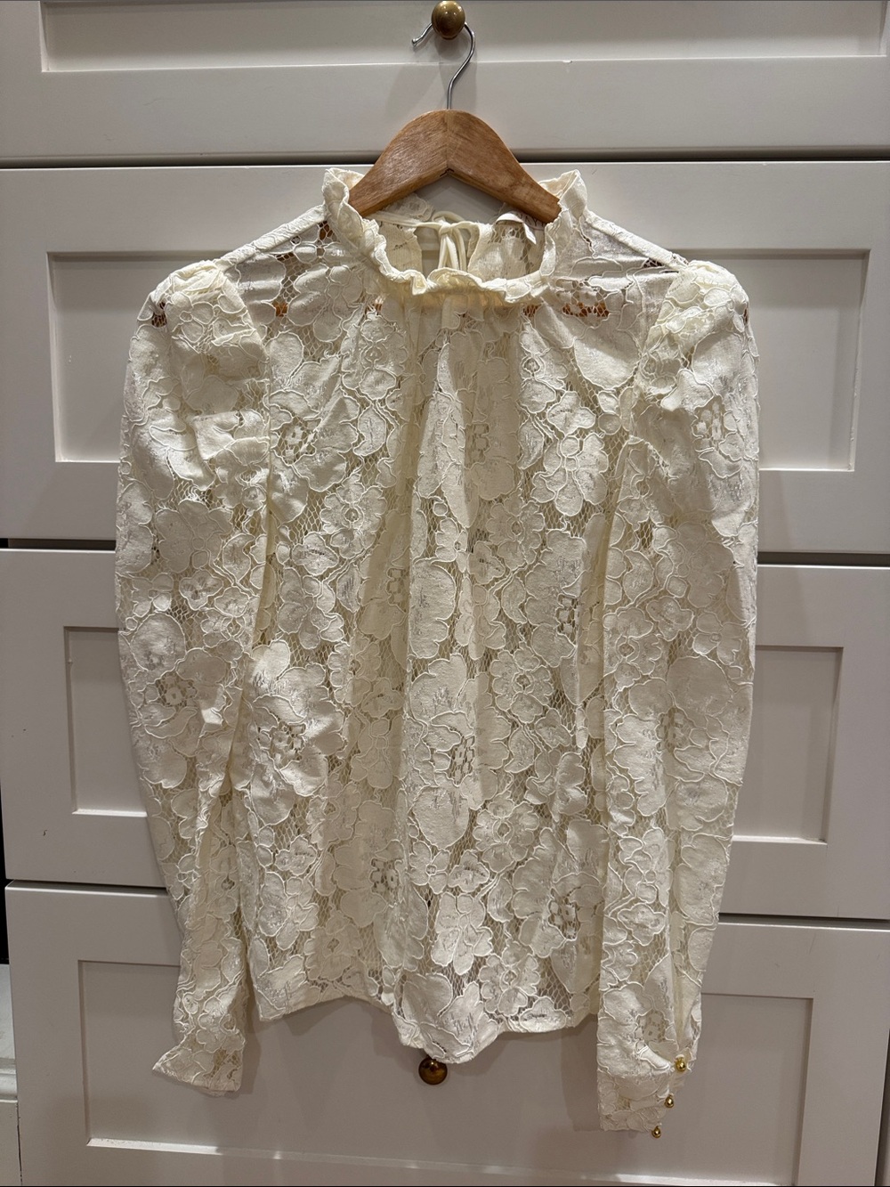 WAYF Women's Cream Lace High-Neck Blouse
